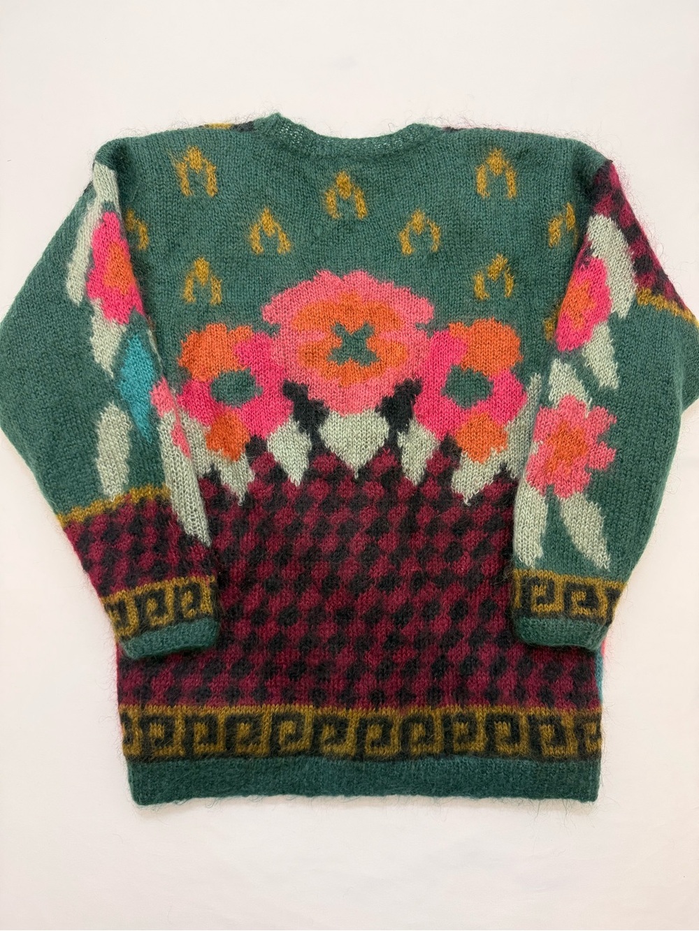 Vintage 90s Susan Bristol Mohair Floral Cardigan Women L Multicolor Boho Sweater - Picture 2 of 10